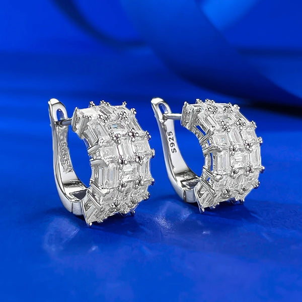 925 Sterling Silver Sparkling Crushed Ice Cut Lab Sapphire Gemstone Hoop Earrings for Women