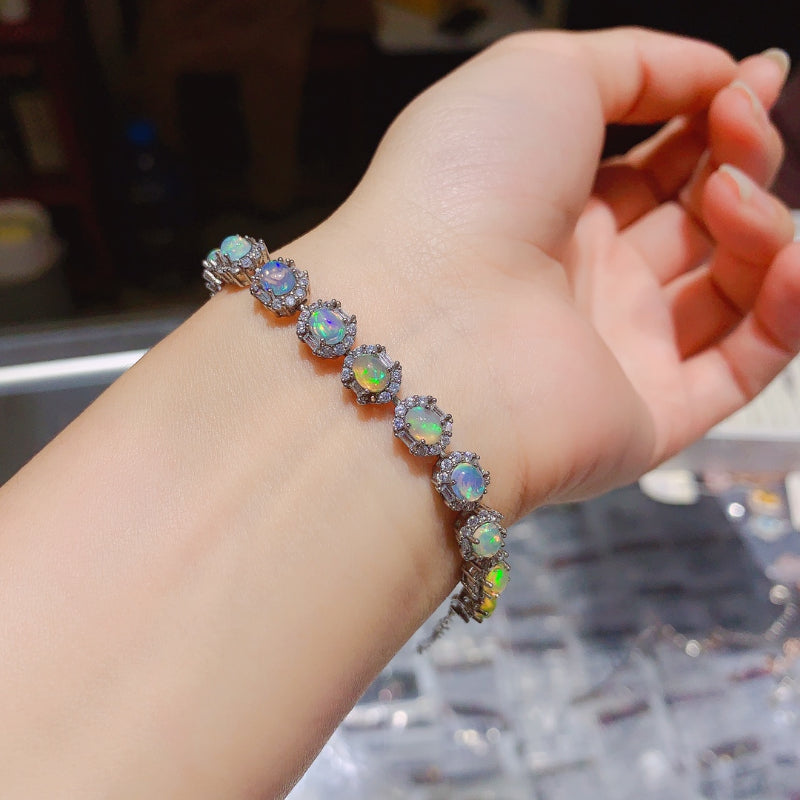 925 Sterling Silver Natural Opal Bracelet for Women