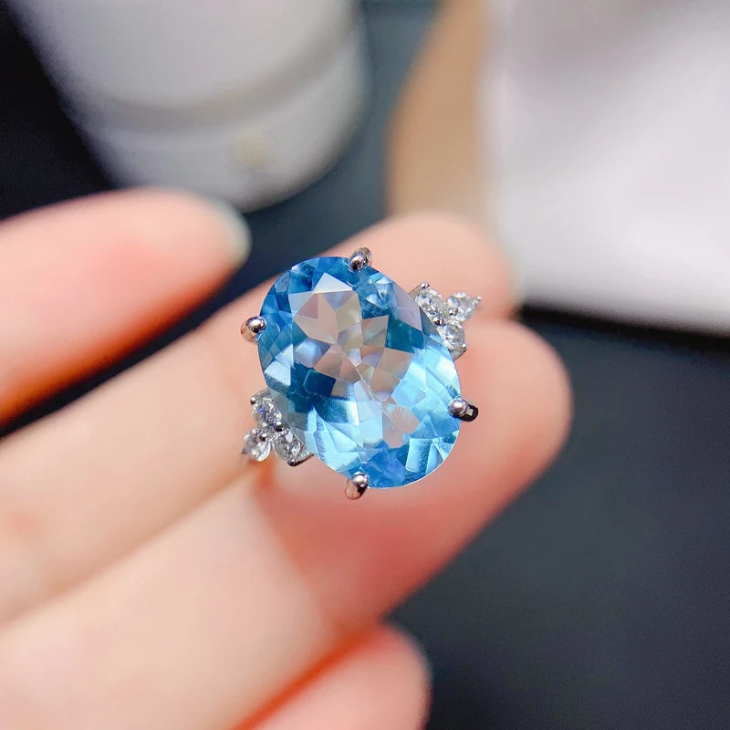 925 Silver 8 Carat Natural Topaz Ring, Large Gemstone, Exquisite Craftsmanship