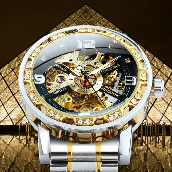 Stainless Steel Diamond Mechanical Watch for Men