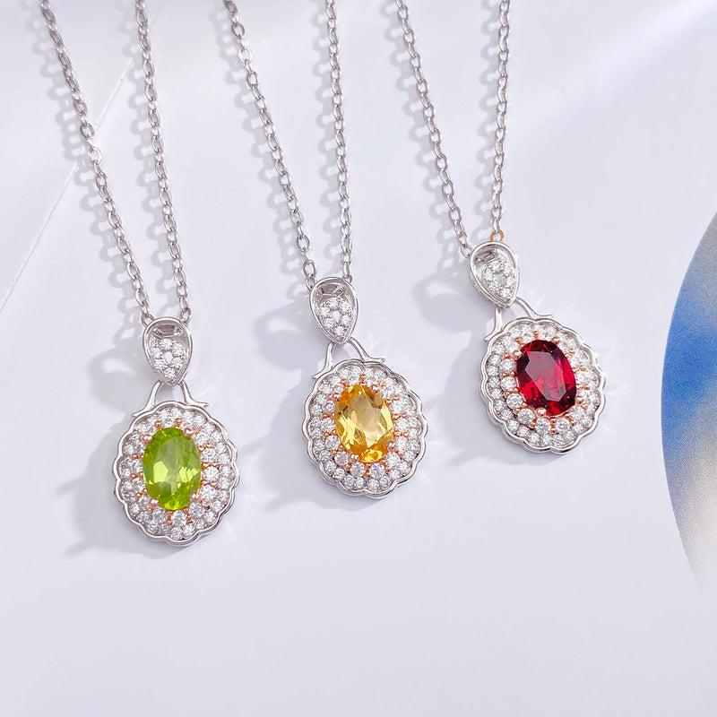 925 Sterling Silver Garnet Peridot Citrine Cubic Zircon Pendant Necklace for Women