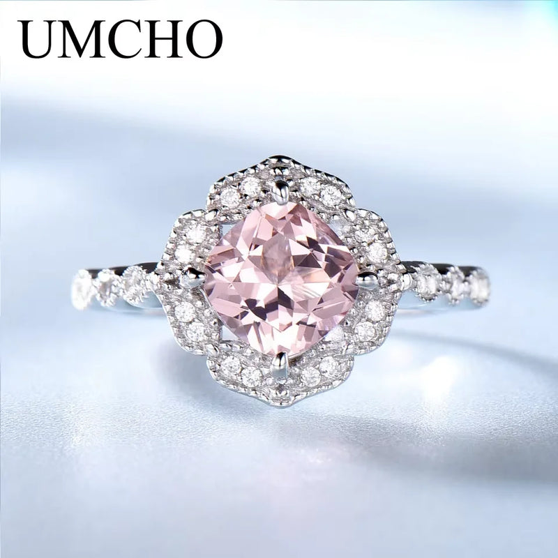 925 Sterling Silver Morganite Ring, 7mm Cushion, for Women