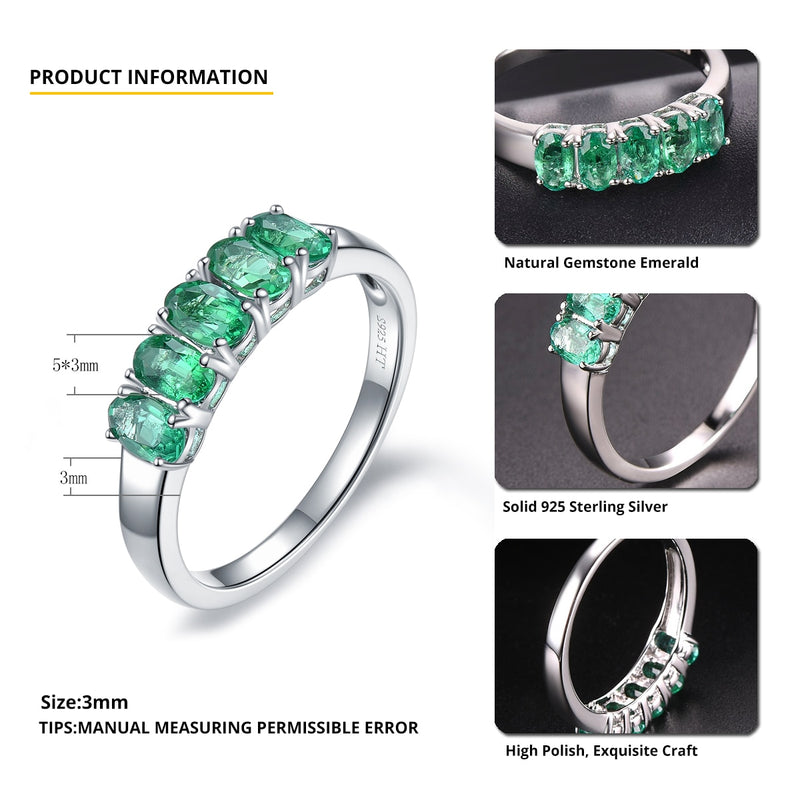 Sterling Silver 1.6 Carat Emerald Ring for Women