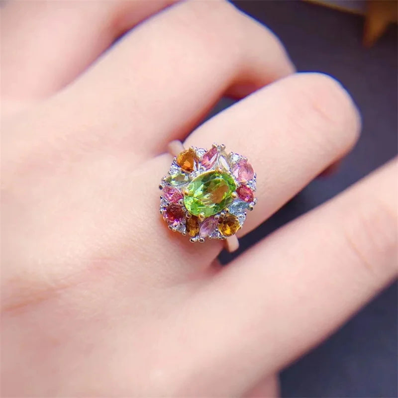 Sterling Silver Peridot Tourmaline Ring for Women