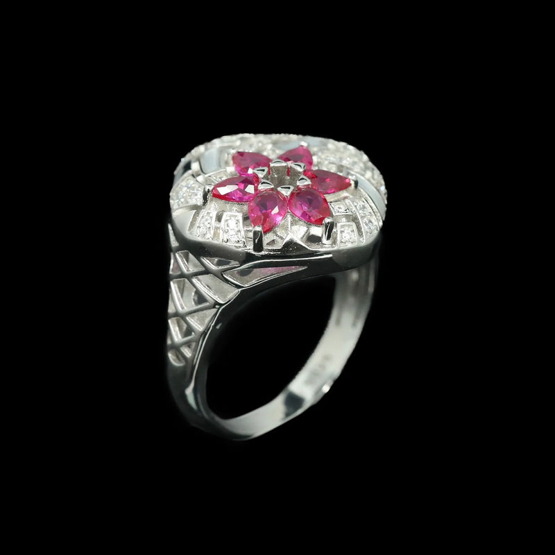 Sterling Silver Lab Sapphire Ruby High Carbon Diamonds Gemstone Flower Rings