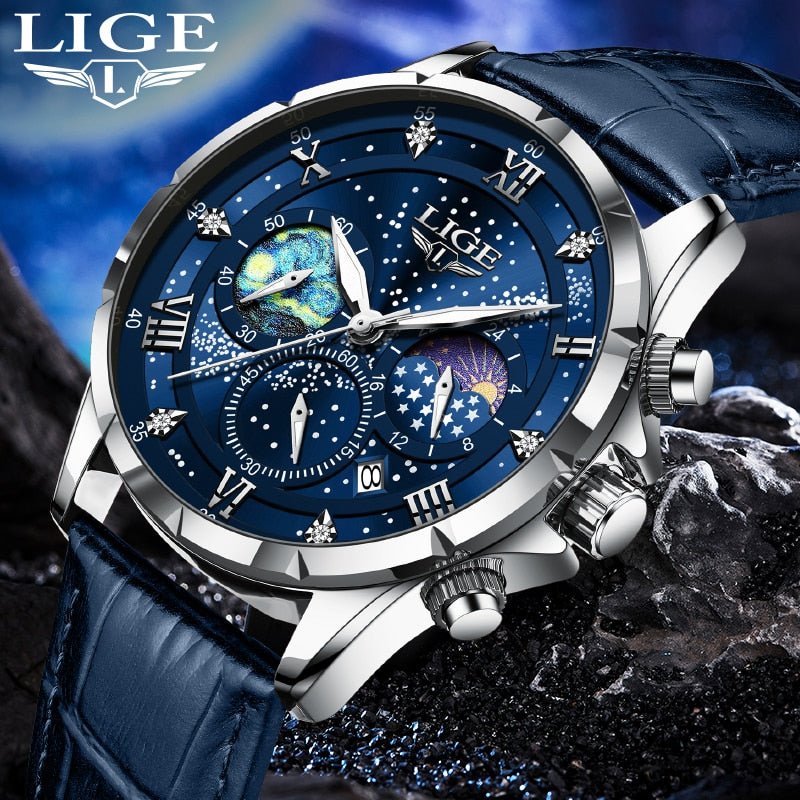 Stainless Steel Leather Waterproof Luminous Watch for Men