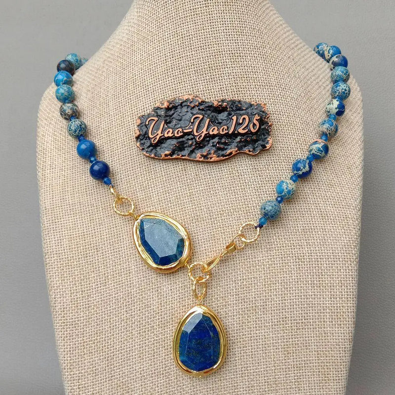 Sterling Silver Blue Sea Sediment Jasper Necklace, 23 Carat for Women