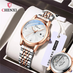 Stainless Steel Quartz Women's Watch with Flower Dial