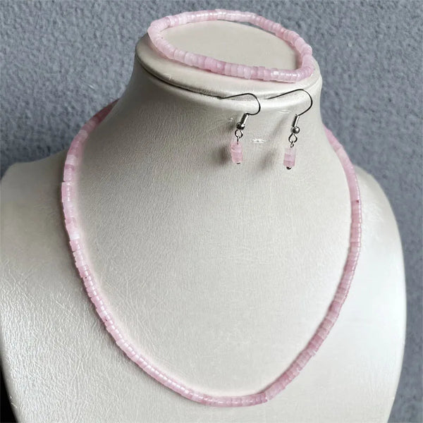 Sterling Silver Pink Quartz Necklace, Earrings, Bracelet & Choker Set for Women