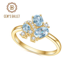 925 Sterling Silver Sky Blue Topaz Three-Stone Ring for Her