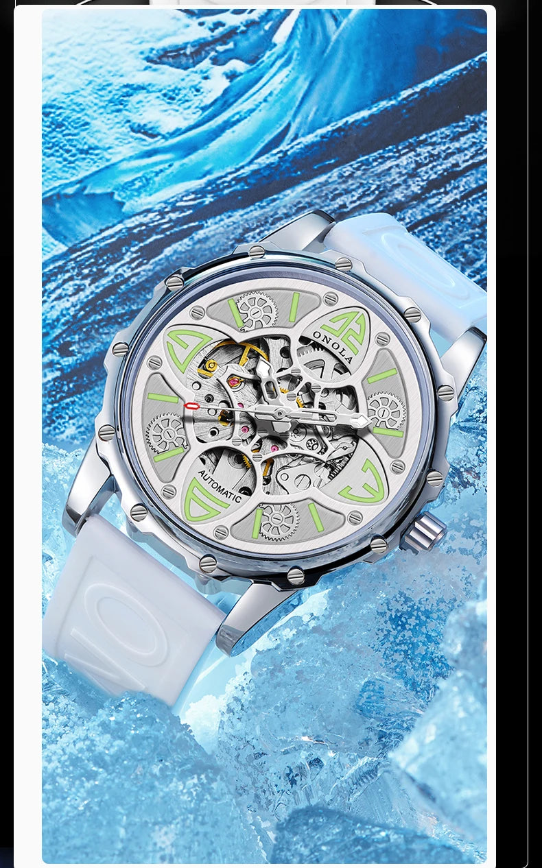 Stainless Steel Silicon Waterproof Full-Automatic Mechanical Watch for Men