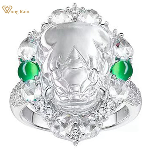 Wong Rain Elegant 100% 925 Sterling Silver Natural Jade Gemstone Ring for Women Wedding Party Fine Jewelry Anniversary Gifts