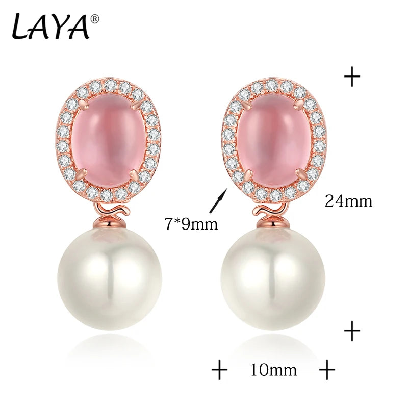 925 Sterling Silver Synthetic Pink Crystal Drop Earrings for Women