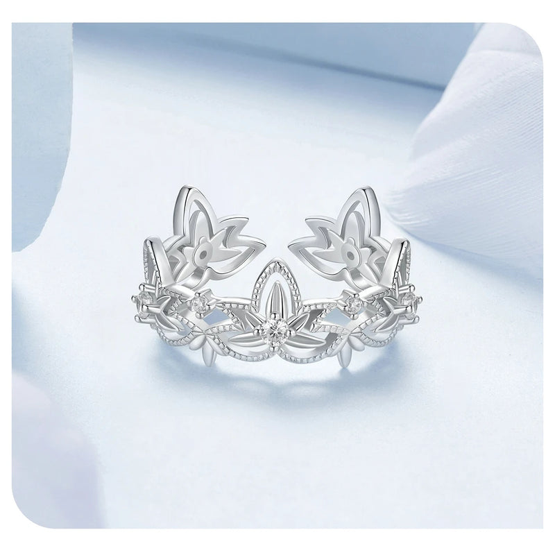 Sterling Silver Lotus Open Ring for Women