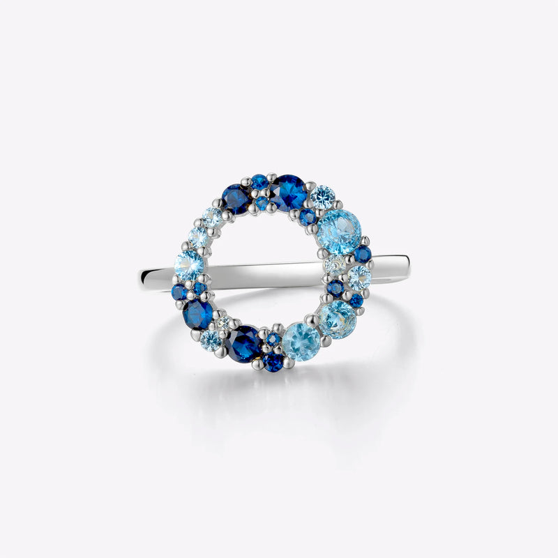 Sterling Silver Aquamarine and CZ Irregular Blue Rainbow Ring for Women