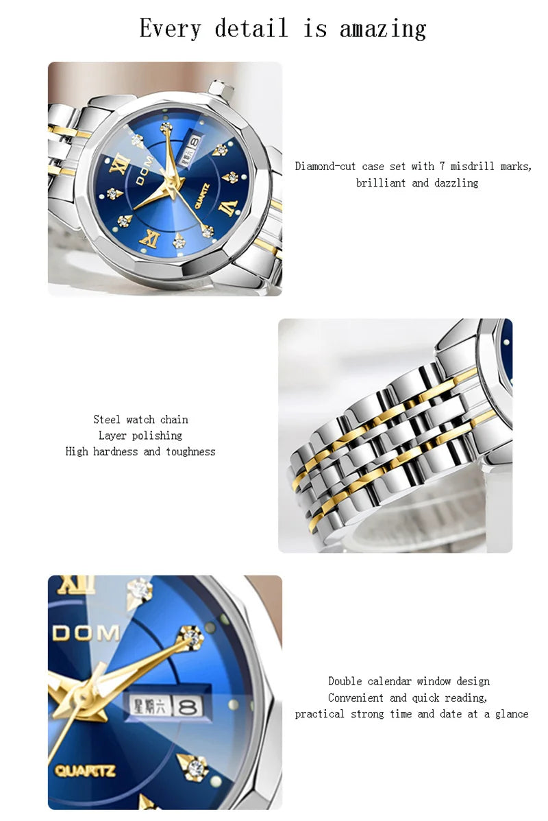 Stainless Steel Calendar Quartz Wristwatch for Women