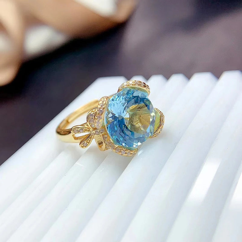 925 Sterling Silver Sky Blue Topaz Flower Ring for Women