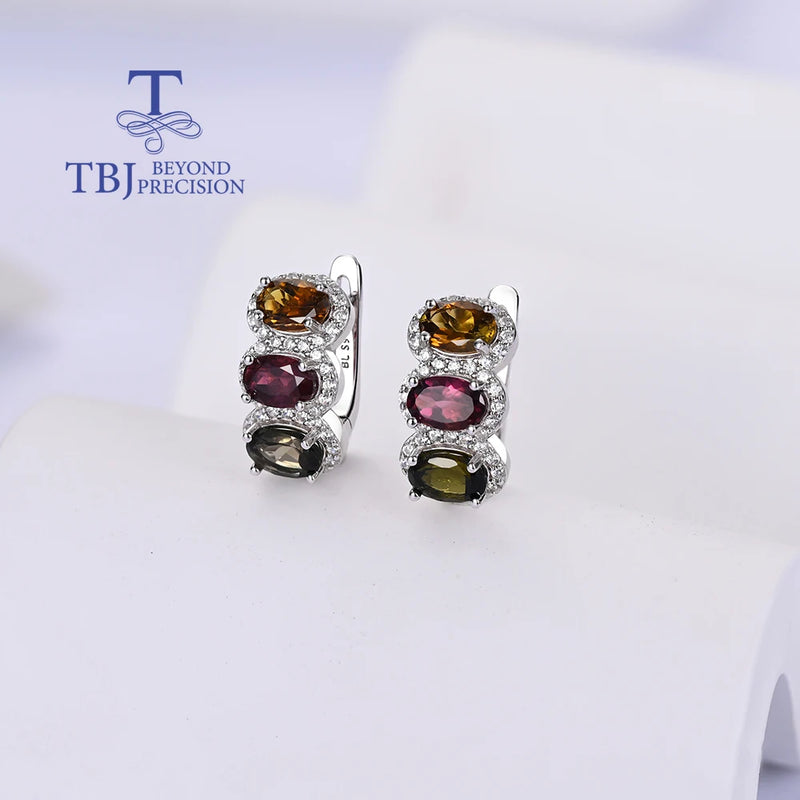 Sterling Silver Multi-Color Tourmaline Earrings for Women