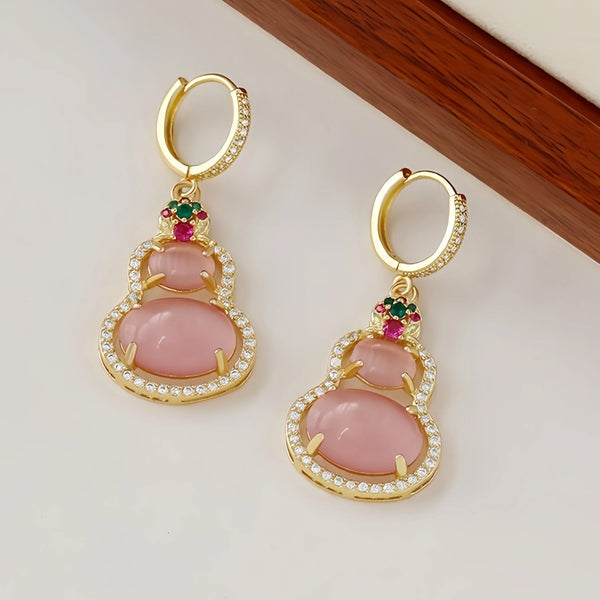 Gold-Plated Calabash Opal Dangle Earrings for Women