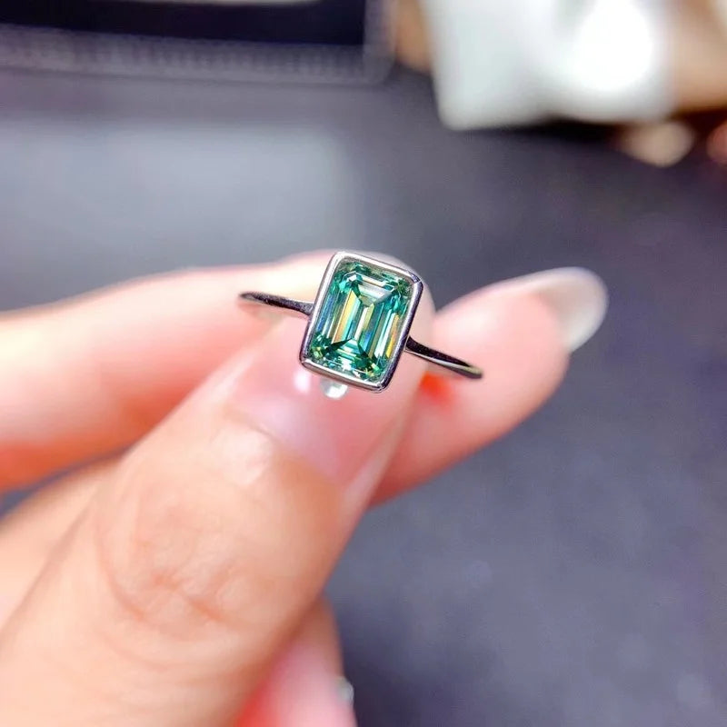 Sterling Silver Green Moissanite Ring