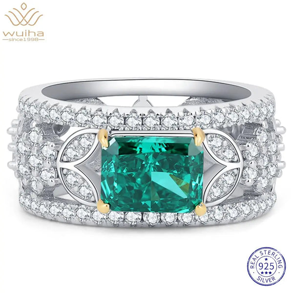 Sterling Silver 2CT Radiant Cut Moissanite, Emerald, Amethyst, Aquamarine Ring for Women