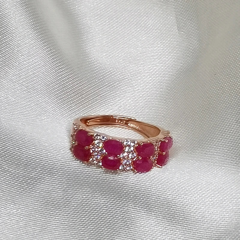 925 Sterling Silver Natural Burned Ruby Ring for Women