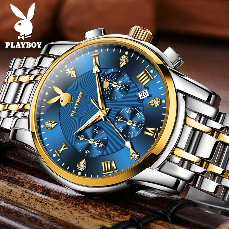 Stainless Steel Multifunction Fashion Quartz Watch for Men