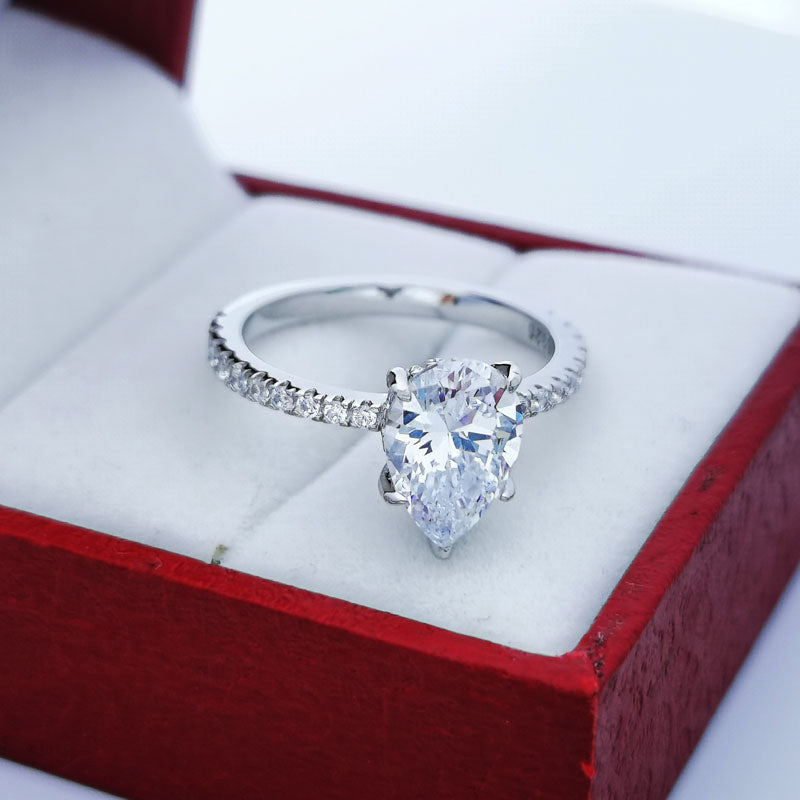 Sterling Silver Pear-Shaped Moissanite Engagement Ring - 2 Carat.