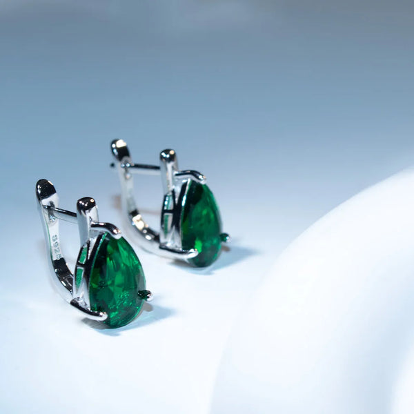 Sterling Silver Emerald Drop Earrings