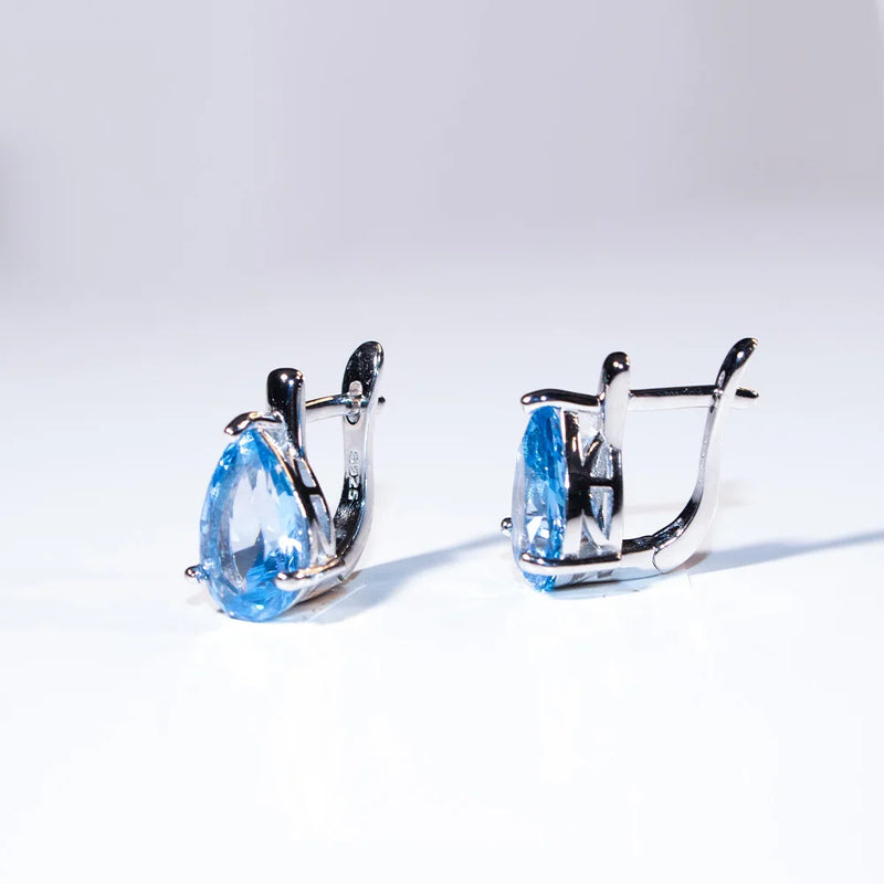 Sterling Silver Blue Topaz Pear Drop Earrings for Woman