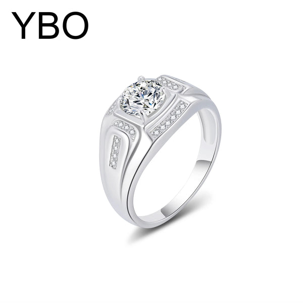 925 Sterling Silver Round Moissanite Diamond Ring for Men