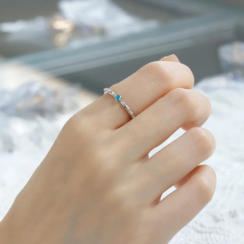 925 Sterling Silver Natural Apatite Star Thin Engagement Ring for Women