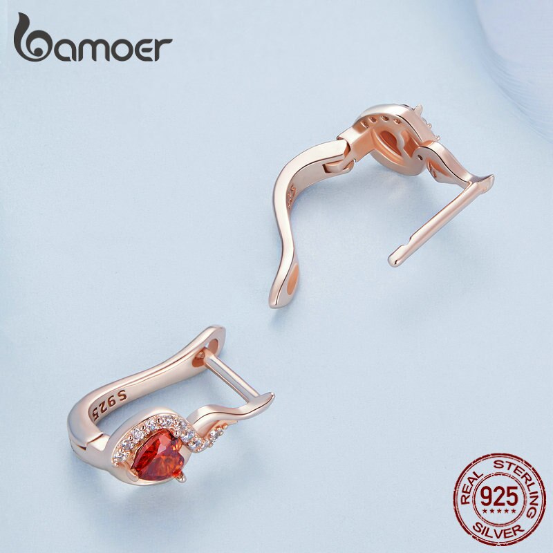 925 Sterling Silver Red Heart Ear Clips for Women