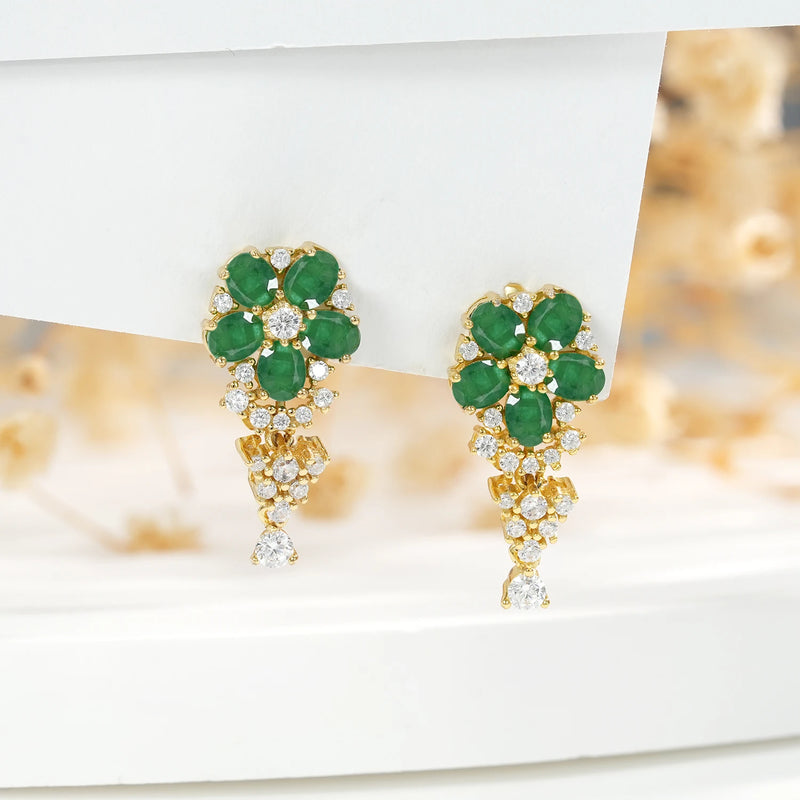 925 Sterling Silver Emerald and Ruby Floral Drop Earrings for Women