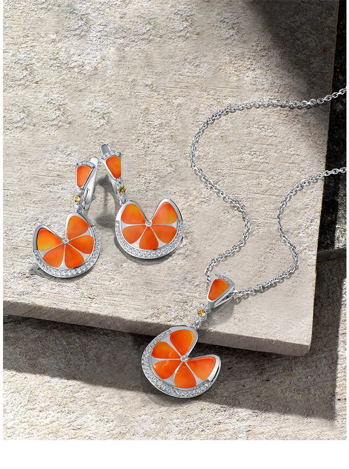 Silver Leaf Pendant with Earrings Set for Women