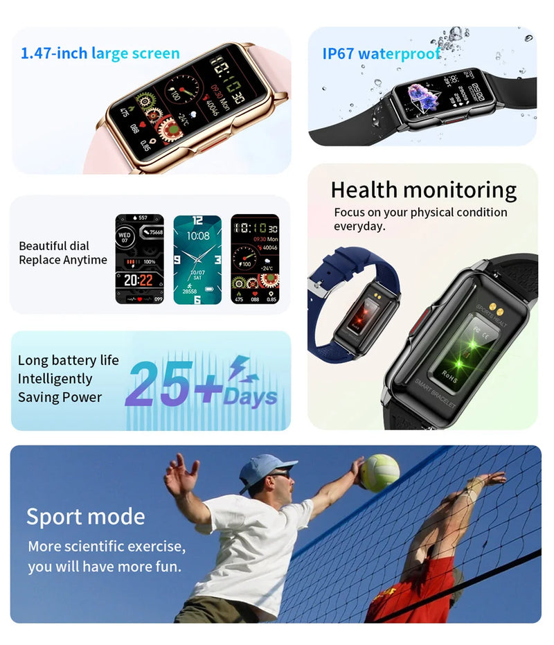 Smart Bracelet for Women & Men: Waterproof Heart Rate Blood Oxygen Monitoring Sport Smartwatch Watch