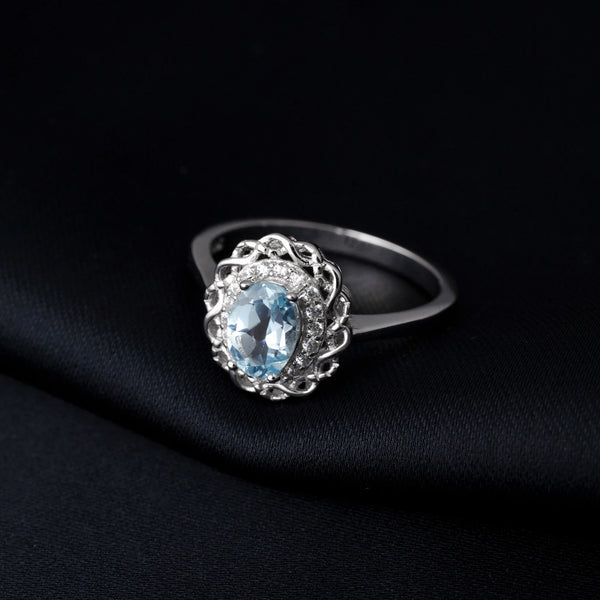 Sterling Silver Sky Blue Topaz Halo Ring for Woman