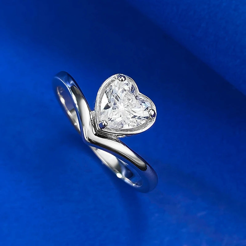 925 Sterling Silver Sapphire Heart-Cut 6x6MM Simple Ring for Women