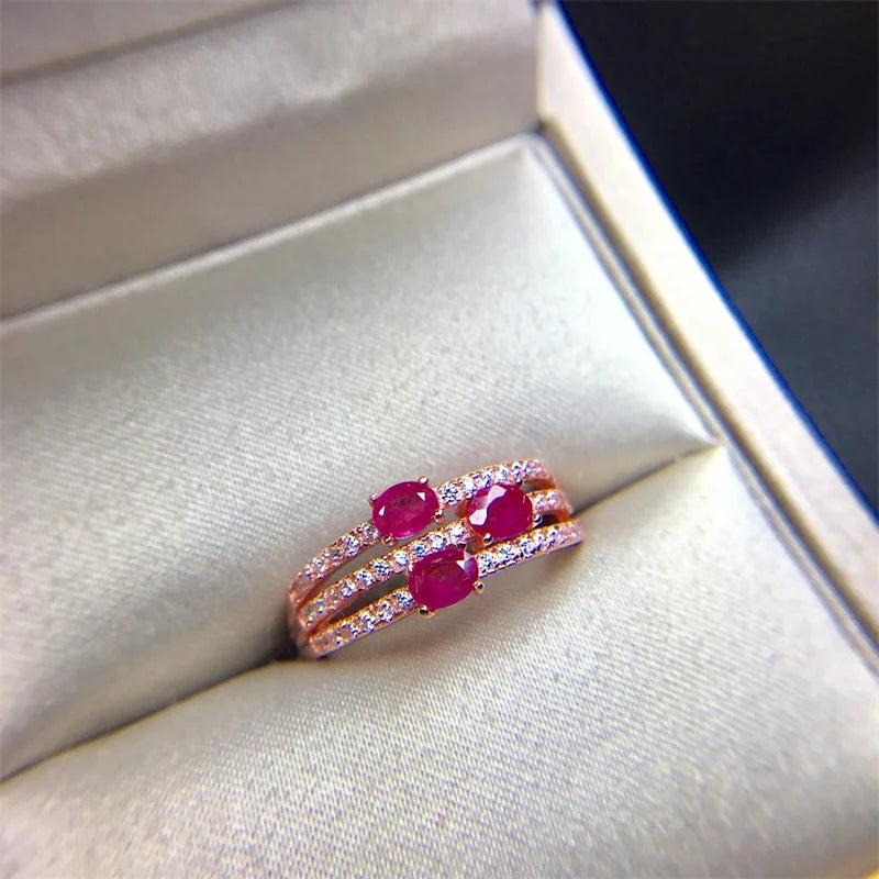 Sterling Silver & Natural Ruby Engagement Ring for Women