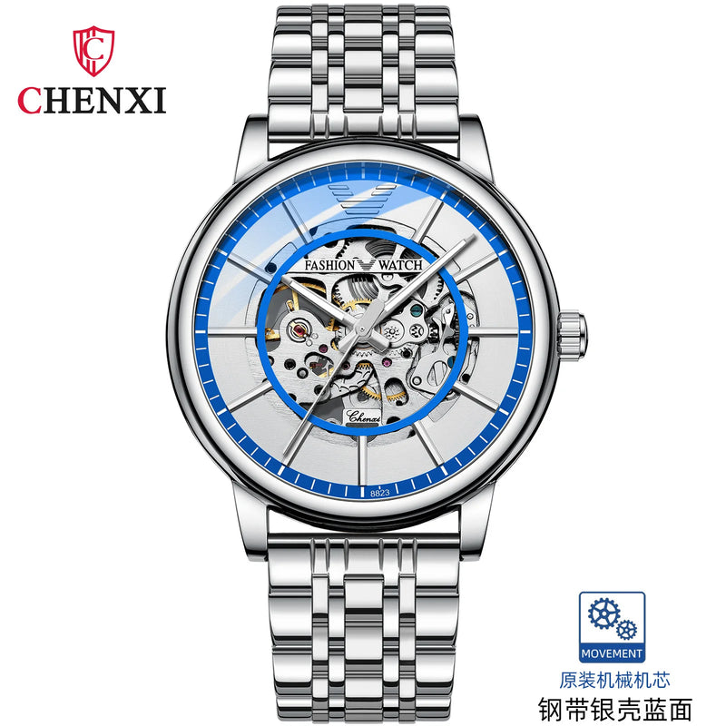 Stainless Steel Automatic Mechanical Watch with Tourbillon, for Men