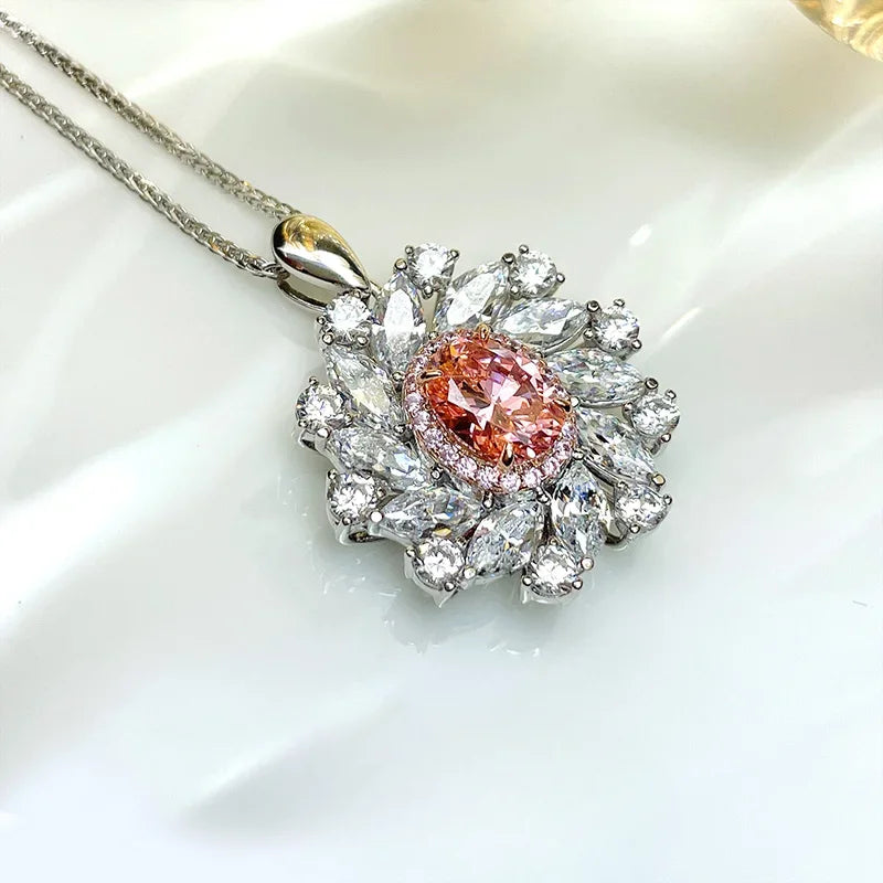 925 Silver Pink Diamond Pendant Necklace for Women