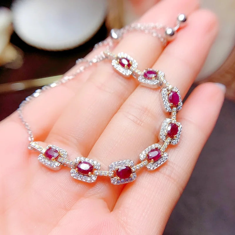 Sterling Silver Rose Gold Ruby Bracelet for Women