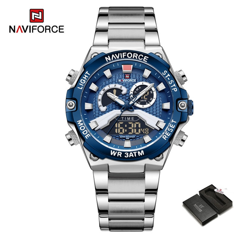 Stainless Steel Luminous Dual Display Watch for Men