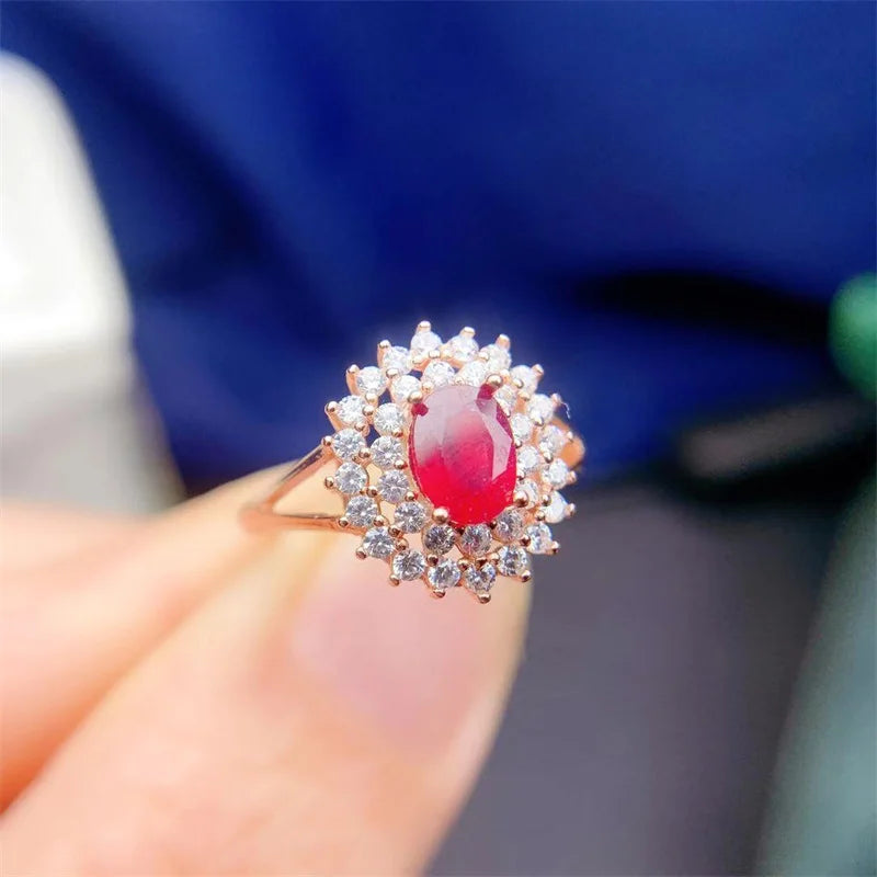 Sterling Silver Natural Ruby Wedding Ring for Women