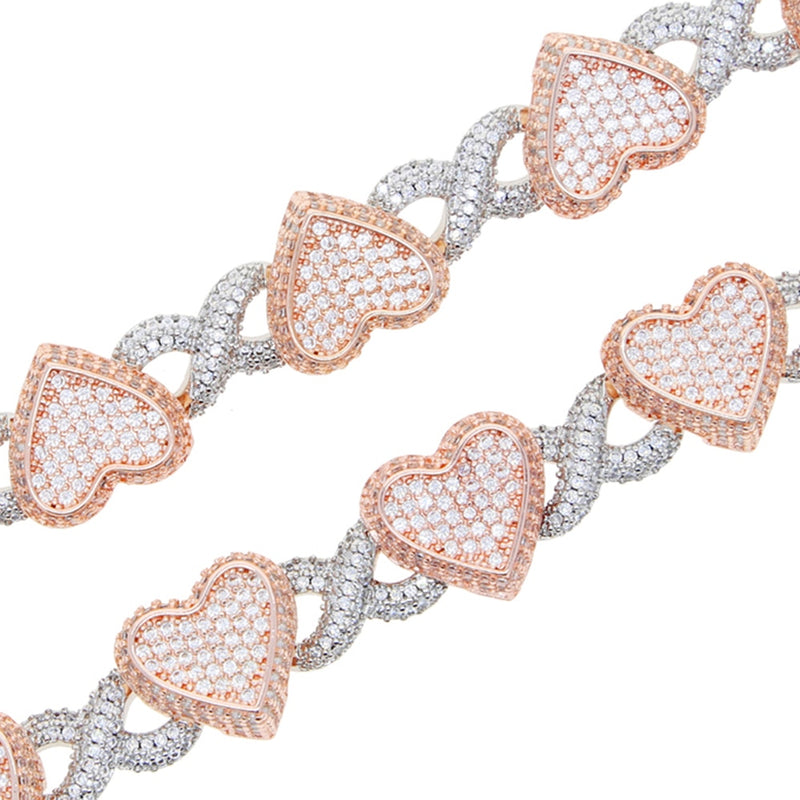 Gold / Silver Color Iced Out Cubic Zirconia Heart Charm Infinity Cuban Link Necklace for Women