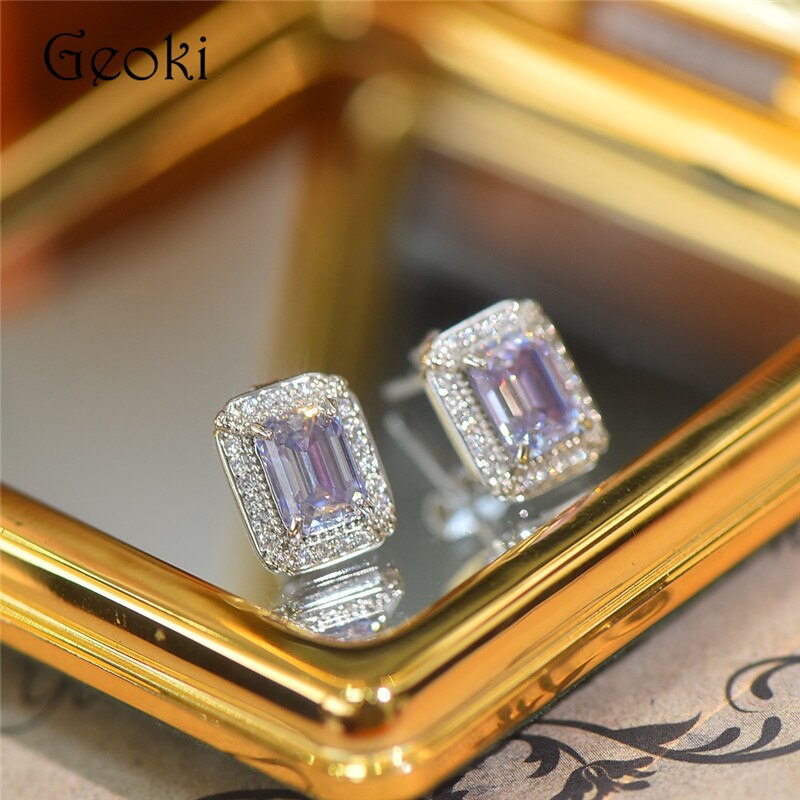 Sterling Silver 2.00 ctw Emerald Cut Purple Red Moissanite Stud Earrings for Women