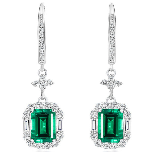 Wong Rain Vintage 100% 925 Sterling Silver 6*8MM 2CT Emerald High Carbon Diamond Gemstone Drop Dangle Earrings Fine Jewelry Gift