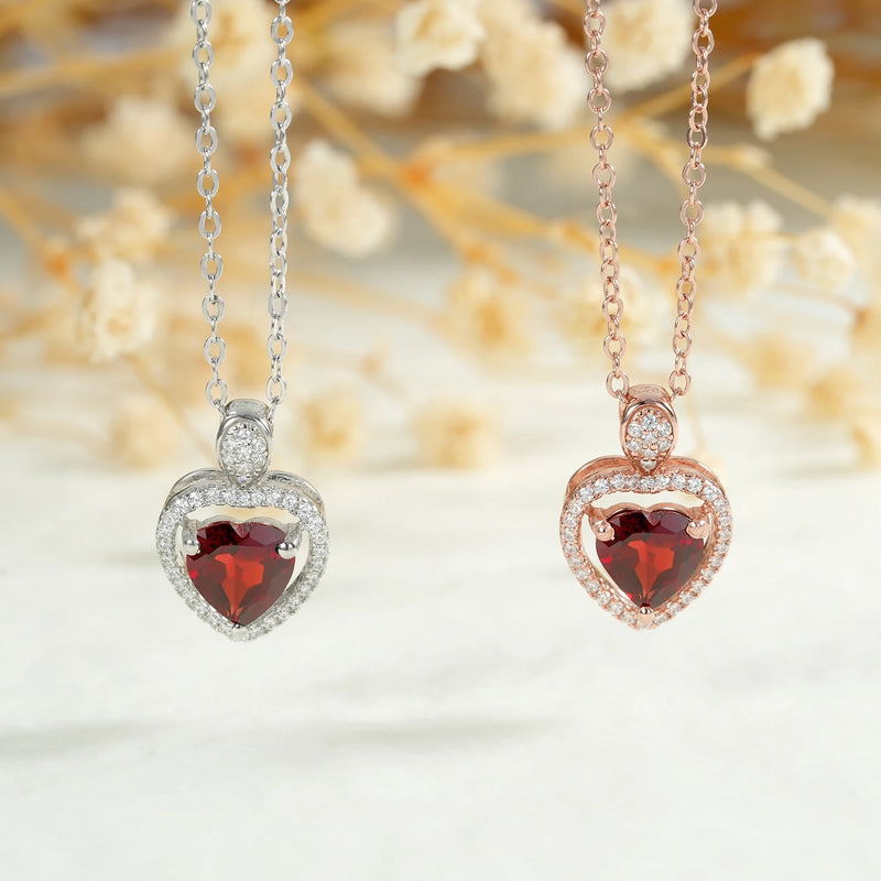 Sterling Silver 925 Natural Red Garnet Pendant Necklace for Women