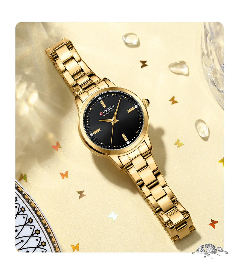 Gold Diamond Quartz Wrist Watch for Women