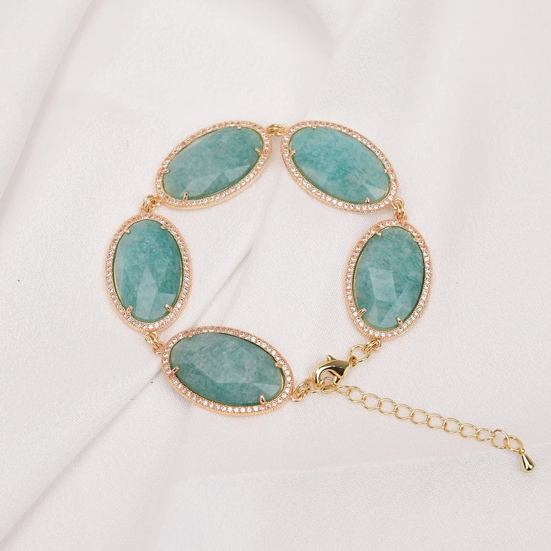 Gold Plated Green Amazonite and CZ Bracelet for Women